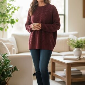 Amazon Fashion Women's Oversized Cable Knit Crew Neck Sweater Size XL NWT